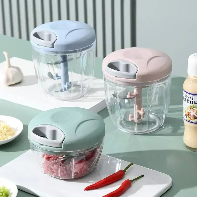 500/900ML Rope Grinder Vegetable Cutter Kitchen Garlic Puller Minced Garlic Chili Fruit Puree Garlic Mixer Rotary Food Processor